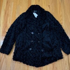 Zara Black Faux Fur Double-Breasted Coat